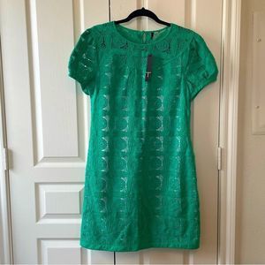 Talbots Conrad Dress in Green Embroidered Overlay